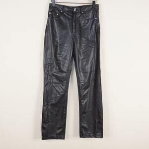 Zara High Waist Faux Leather Stove Pipe Black Straight Leg Pants Womens Sz S